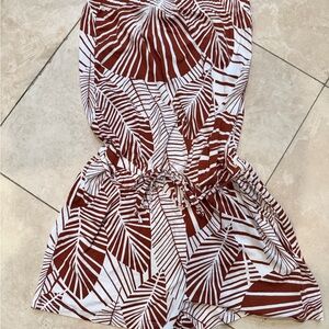 Women’s Brown and White Leaf-Print Romper